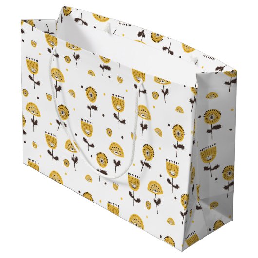 Mid Century Modern Geel Bloempatroon Groot Cadeauzakje (Achterkant Gekanteld)