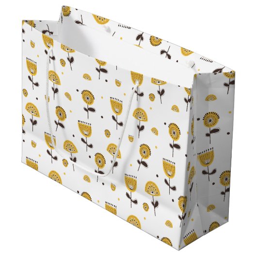 Mid Century Modern Geel Bloempatroon Groot Cadeauzakje (Voorkant Gekanteld)