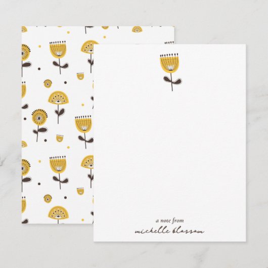 Mid Century Modern Geel Bloempatroon Notitiekaartje (Voorkant / Achterkant)