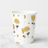 Mid Century Modern Geel Bloempatroon Papieren Bekers (Rechts)