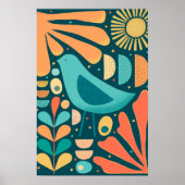 Mid Century Modern Geïnspireerde Vogel en Bladeren Poster (Voorkant)