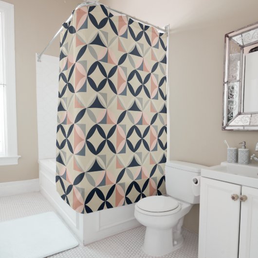 Mid Century Modern Geometric Abstract Pattern Douchegordijn (In situ)
