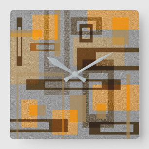 Mid Century Modern Geometric, Grey Oranje Brown Vierkante Klok