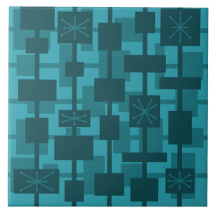 Mid Century Modern Geometrisch Blauwgroen Tegeltje