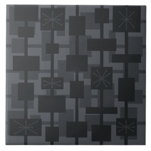 Mid Century Modern Geometrisch Donkergrijs Tegeltje