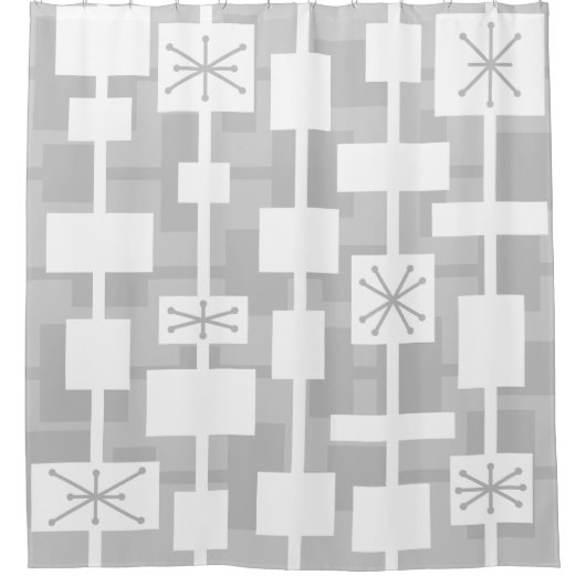 Mid Century Modern geometrisch lichtgrijs Douchegordijn (Voorkant)