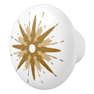Mid-Century Modern Gold Starburst Ceramic Knob. Keramische Knop