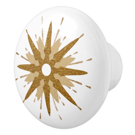 Mid-Century Modern Gold Starburst Ceramic Knob. Keramische Knop (Rechts)