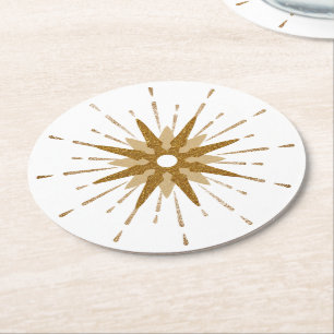 Mid-Century Modern Gold Starburst Ronde Kartonnen Onderzetter