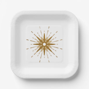Mid-Century Modern Gold Starburst Square Papieren Bordje