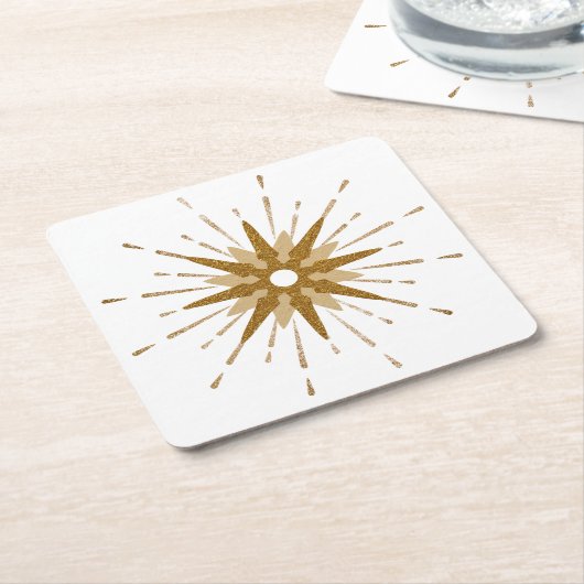 Mid-Century Modern Gold Starburst Vierkante Kartonnen Onderzetter (Schuin)