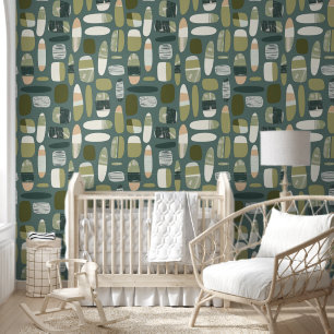 Mid century modern green Pattern Behang