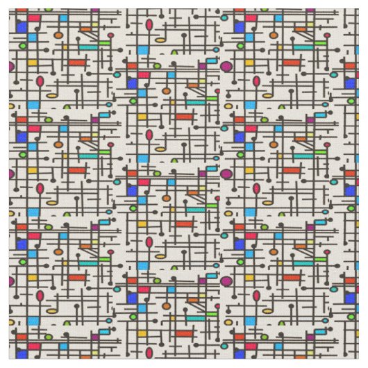 Mid-Century Modern Grid Pattern Stof (Close Up)