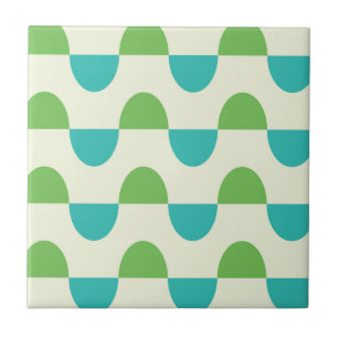 Mid Century Modern Groene en Blauwgroen Halve cirk Tegeltje