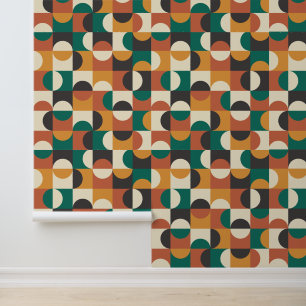 Mid Century Modern Half cirkelt groen en sinaasapp Behang