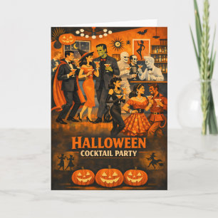 Mid Century Modern Halloween Martini Feest Kaart