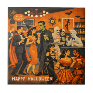Mid Century Modern Halloween Martini Feest Tegeltje