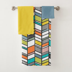 Mid-Century Modern Herringbone Bath Towel Set Bad Handdoek