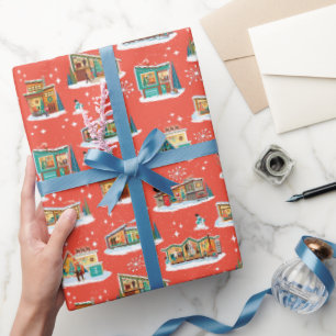 Mid-Century Modern Houses Christmas Sinaasappel 4 Cadeaupapier