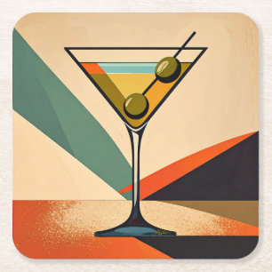Mid Century Modern Kleurblok Martini Kunst Vierkante Kartonnen Onderzetter