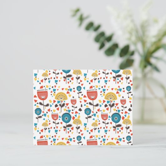Mid Century Modern kleurrijk bloemmotief Feestdagenkaart (Staand voorkant)