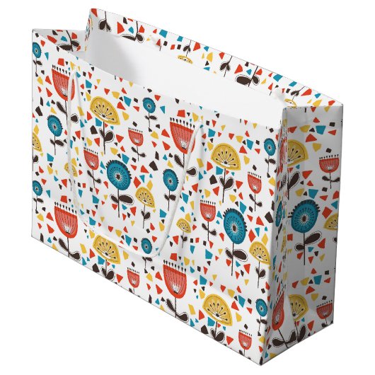 Mid Century Modern kleurrijk bloemmotief Groot Cadeauzakje (Voorkant Gekanteld)