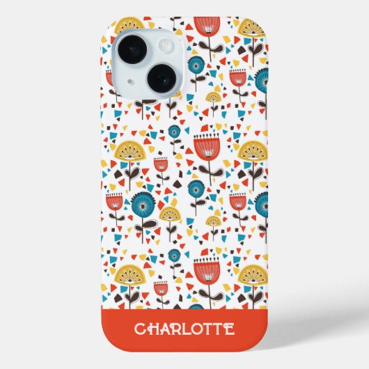 Mid Century Modern Kleurrijke Bloemen Custom Name Case-Mate iPhone Case (Achterkant)