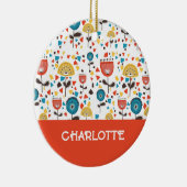 Mid Century Modern Kleurrijke Bloemen Custom Name Keramisch Ornament (Rechts)