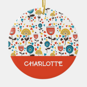 Mid Century Modern Kleurrijke Bloemen Custom Name Keramisch Ornament