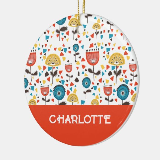 Mid Century Modern Kleurrijke Bloemen Custom Name Keramisch Ornament (Links)