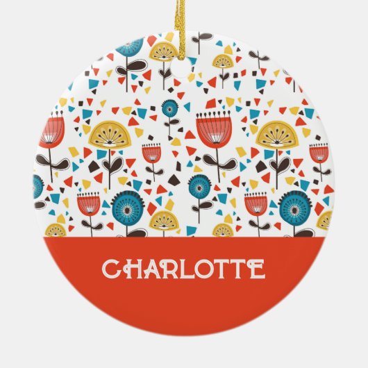 Mid Century Modern Kleurrijke Bloemen Custom Name Keramisch Ornament (Achterkant)