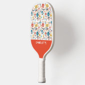 Mid Century Modern Kleurrijke Bloemen Custom Name Pickleball Paddle (Links)