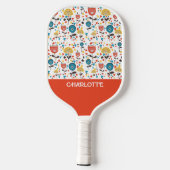 Mid Century Modern Kleurrijke Bloemen Custom Name Pickleball Paddle (Achterkant)