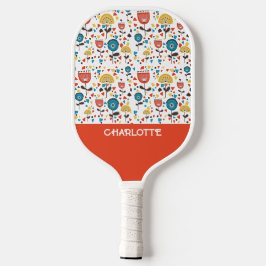 Mid Century Modern Kleurrijke Bloemen Custom Name Pickleball Paddle (Achterkant)