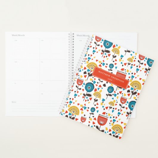 Mid Century Modern Kleurrijke Bloemen Patroon Albu Planner (Display)