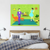 Mid Century Modern Koppel Custom Stretched Canvas (Insitu (Slaapkamer))