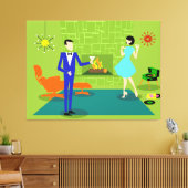 Mid Century Modern Koppel Uitgerekt Canvas Print (Insitu (Woonkamer))