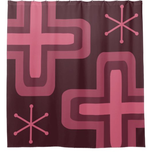 Mid Century Modern kruist donkerrood Douchegordijn (Voorkant)