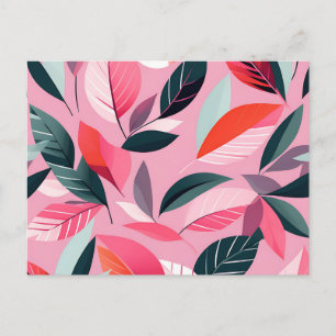 Mid Century Modern Leaf Pattern in Bold Pink Briefkaart