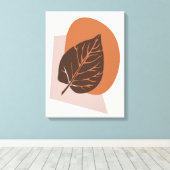 Mid-Century Modern Leaf Silhouette Brown en Beige Canvas Afdruk (Insitu (Houten vloer))