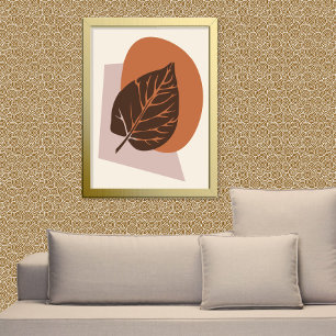Mid-Century Modern Leaf Silhouette Brown en Beige Poster