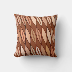 Mid Century Modern Leaves, Cocoa Brown en Beige Kussen