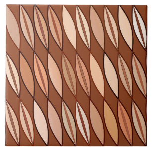 Mid Century Modern Leaves, Cocoa Brown en Beige Tegeltje