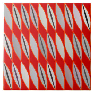 Mid Century Modern Leaves, Donker Rood en Grijs Tegeltje