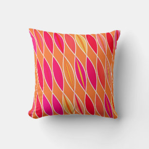 Mid Century Modern Leaves, Fuchsia Pink en Oranje Kussen