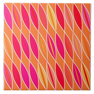Mid Century Modern Leaves, Fuchsia Pink en Oranje Tegeltje
