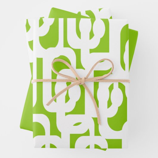 Mid Century Modern Lime Green Abstract Loop Inpakpapier Vel (In situ)