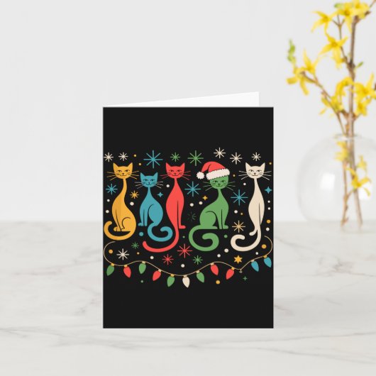 Mid Century Modern Look Cats Xmas Retro 50s 60s Kaart (Gele Bloem)