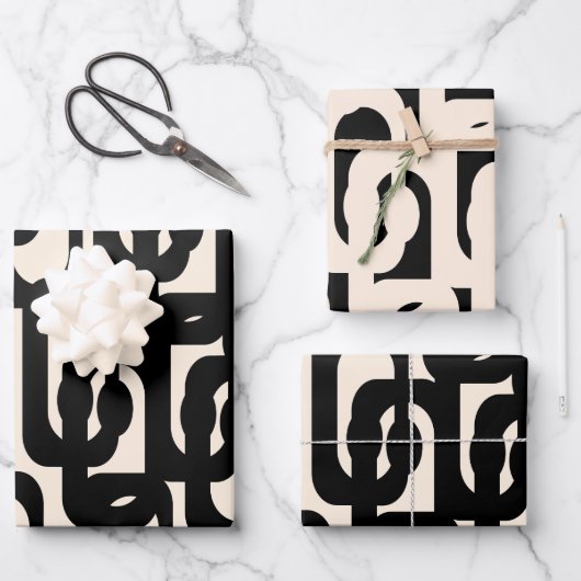 Mid Century Modern Loop Patroon in zwart en crème Inpakpapier Vel (Voorkant)