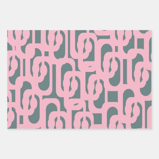 Mid Century Modern Loop Patroon Roze en Groen Inpakpapier Vel (Voorkant 2)